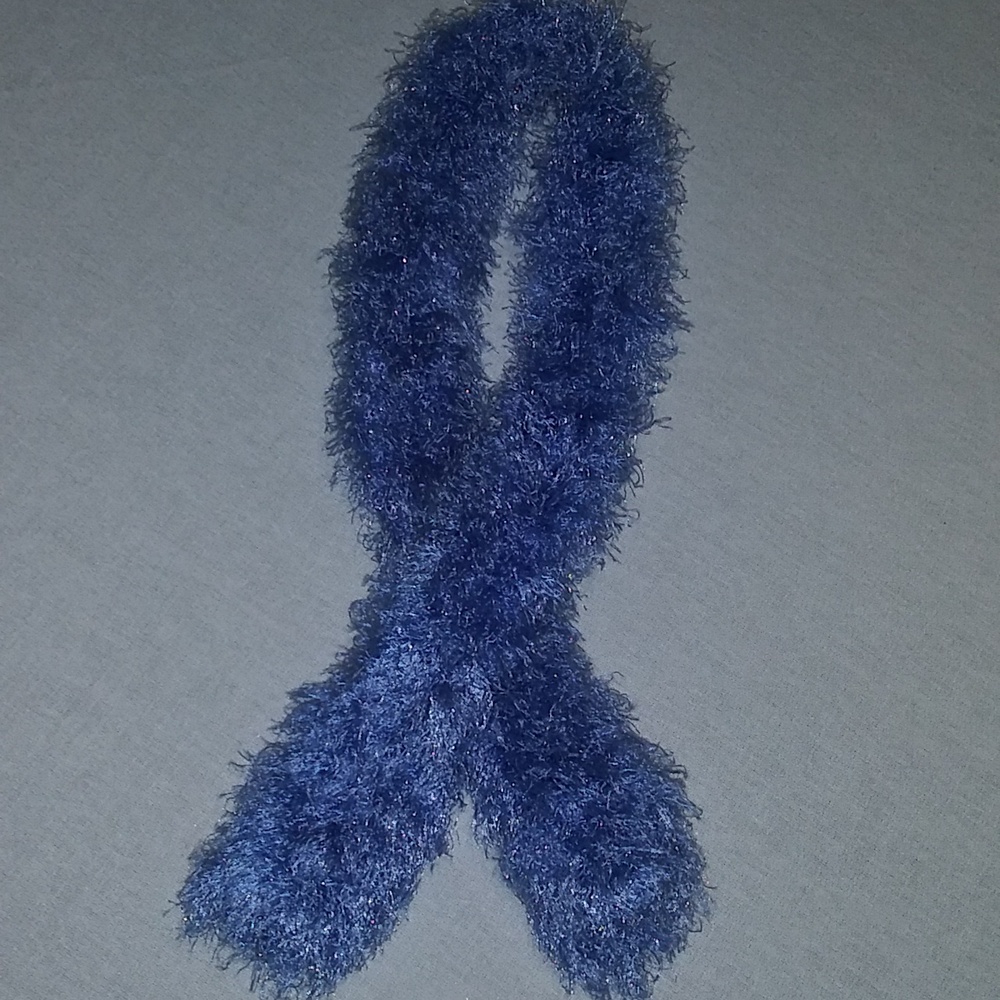 Handmade Scarf. Blue Funfur. 36"x3"